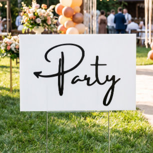 Party this way arrow left Yard Sign
