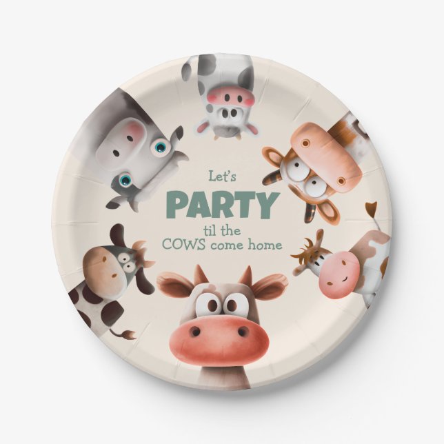 Party til the Cows Come Home Cute Birthday Paper Plates (Front)