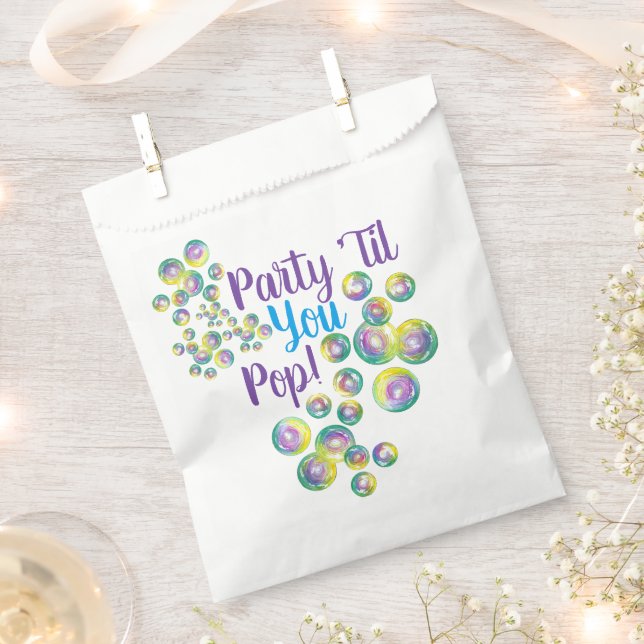 Party Til You Pop Blowing Bubbles Iridescent Favor Bag (Clipped)