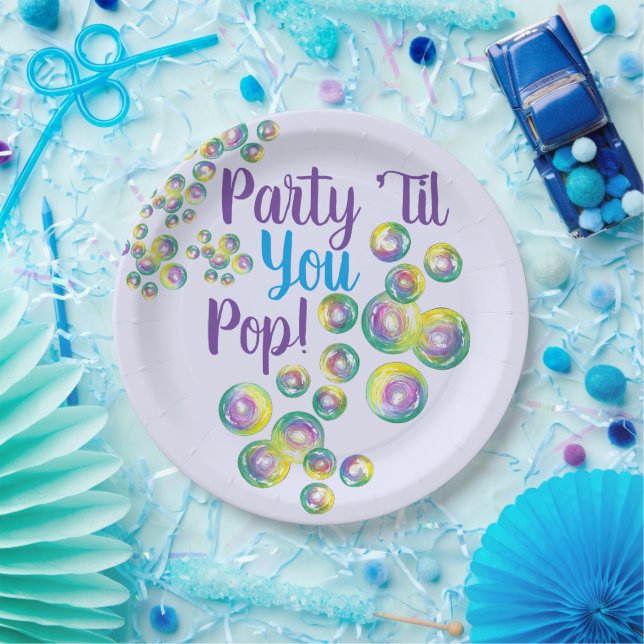 Party Til You Pop Blowing Bubbles Iridescent Paper Plates (Party)