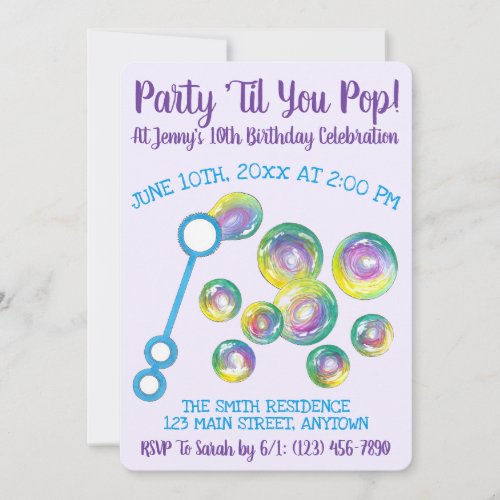 Party Til You Pop Bubble Wand Birthday Bubbles Invitation
