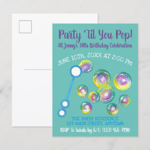 Party Til You Pop Bubble Wand Birthday Bubbles Invitation Postcard