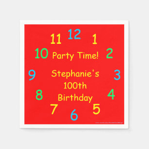 Party Time, 100th Birthday, Red Clock, Name, Paper Napkins