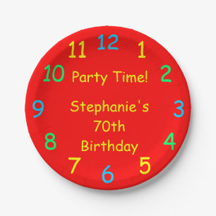 Party Time, 70th Birthday, Red Clock, Name,  Paper Plates