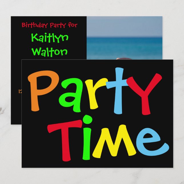 Party Time Birthday Photo Invitation (Front/Back)