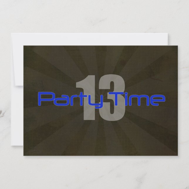 Party Time Black Gray Boy 13th Birthday Invitation (Front)