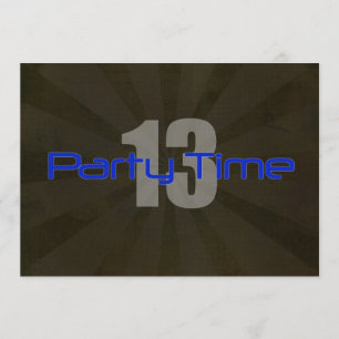 Party Time Black Gray Boy 13th Birthday Invitation