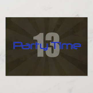 Party Time Black Gray Boy 13th Birthday Invitation