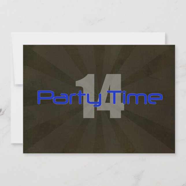 Party Time Black Gray Boy 14th Birthday Invitation (Front)