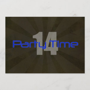 Party Time Black Gray Boy 14th Birthday Invitation