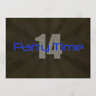 Party Time Black Gray Boy 14th Birthday Invitation