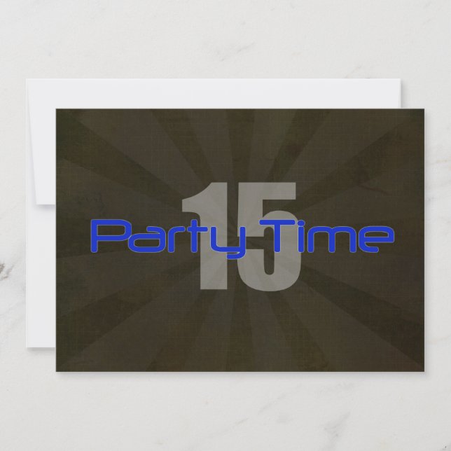 Party Time Black Gray Boy 15th Birthday Invitation (Front)