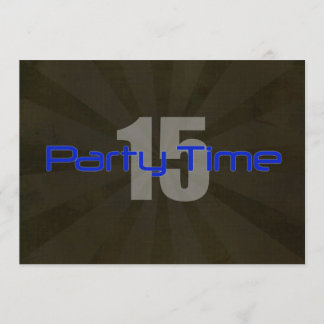 Party Time Black Gray Boy 15th Birthday Invitation