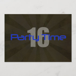 Party Time Black Gray Boy 16th Birthday Invitation