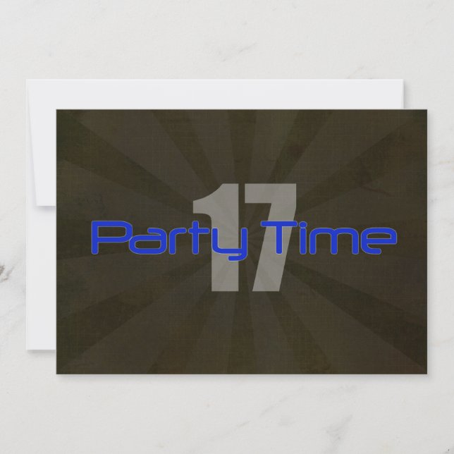 Party Time Black Gray Boy 17th Birthday Invitation (Front)