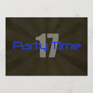 Party Time Black Gray Boy 17th Birthday Invitation