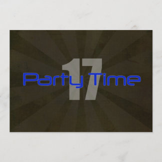 Party Time Black Gray Boy 17th Birthday Invitation