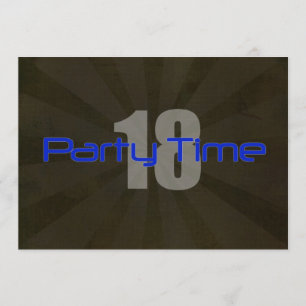 Party Time Black Gray Boy 18th Birthday Invitation