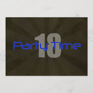 Party Time Black Gray Boy 18th Birthday Invitation