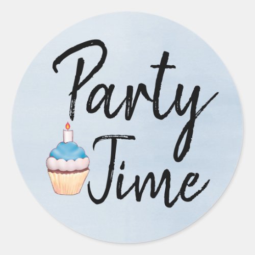 Party Time Blue Watercolor Cupcake Birthday Classic Round Sticker