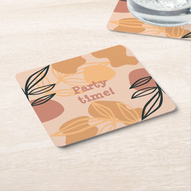 party time boho peach  square paper coaster (Angled)