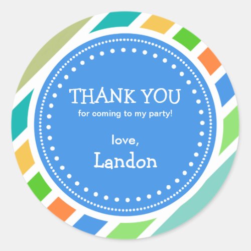 Party Time Boys Birthday Thank You Favor Sticker
