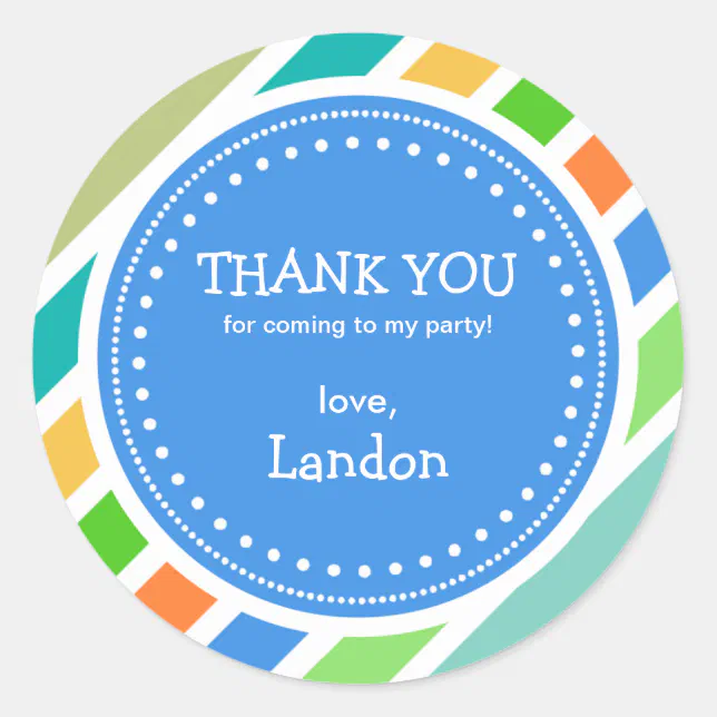 Party Time Boys Birthday Thank You Favor Sticker | Zazzle