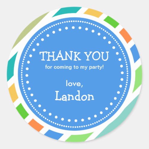Party Time Boys Birthday Thank You Favor Sticker
