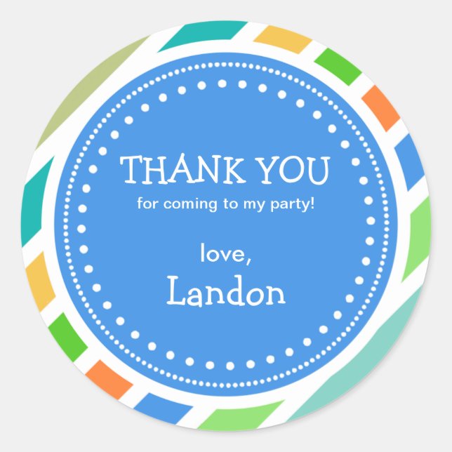 Party Time Boys Birthday Thank You Favor Sticker (Front)