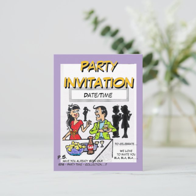 Party Time Cartoon Invitation Postcard (Standing Front)