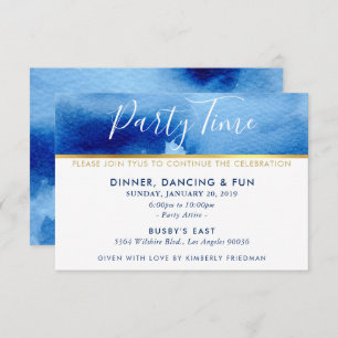 PARTY TIME CELEBRATION gold smart blue watercolor Invitation