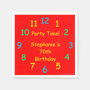 Party Time Clock 70th Birthday, Red, Name, Paper Paper Napkins