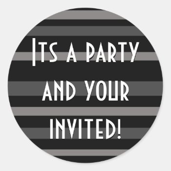 Party Time Collection Black Stripes Classic Round Sticker by SayItNow at Zazzle