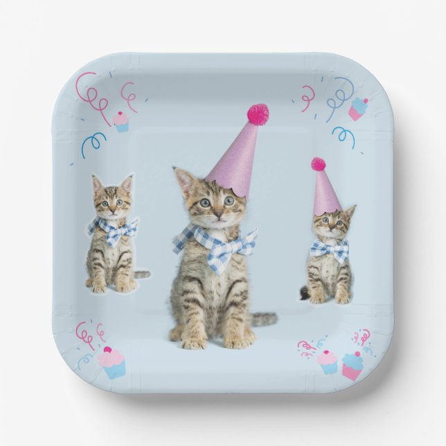  PARTY Time Cupcake Birthday Kitten Celebration Paper Plates (Front)