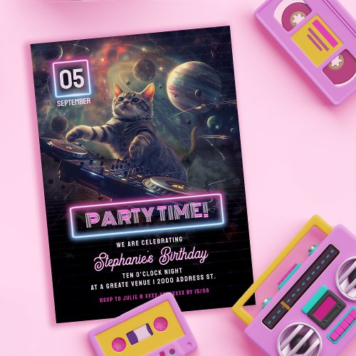 Party Time DJ Cat Dance Party Invitation