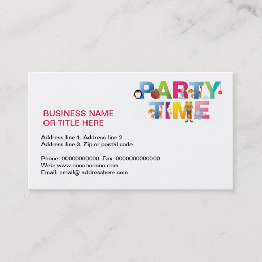Customizable party time for kids business card