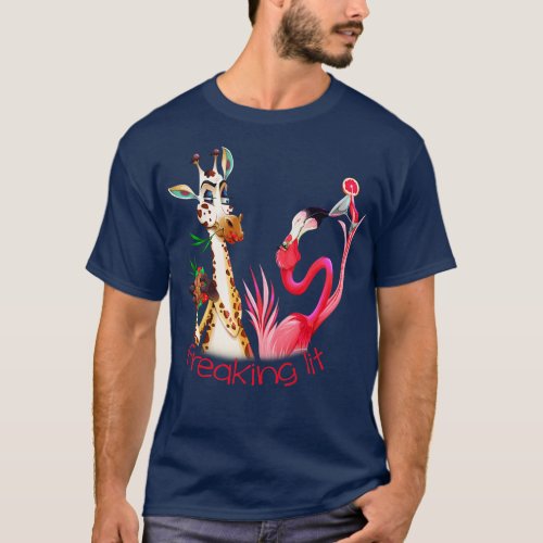 Party Time Freaking Lit Giraffe and Flamingo T_Shirt