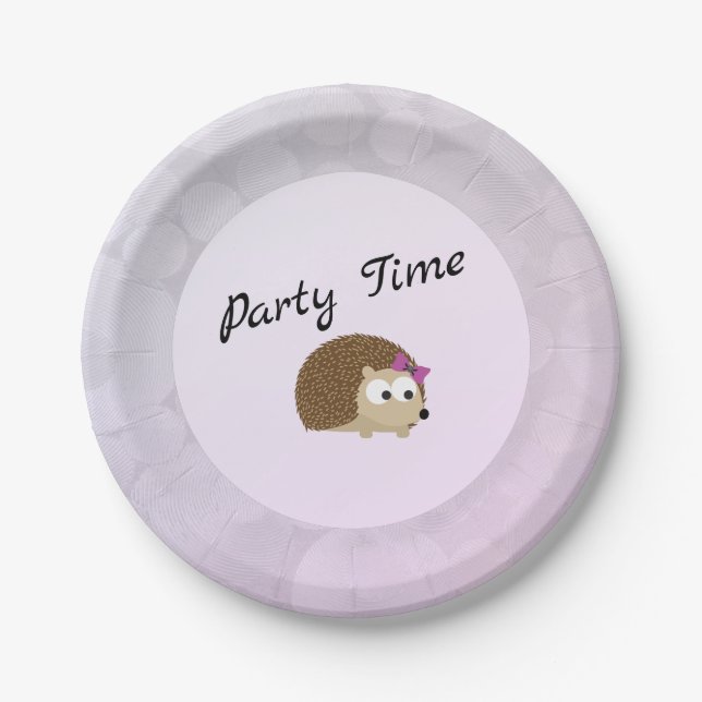 Party Time Girl Hedgehog Paper Plates (Front)