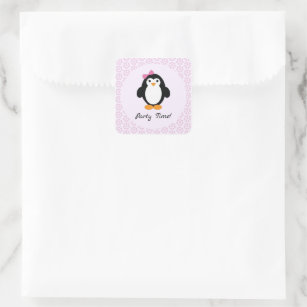 Party Time Girl Penguin Square Sticker