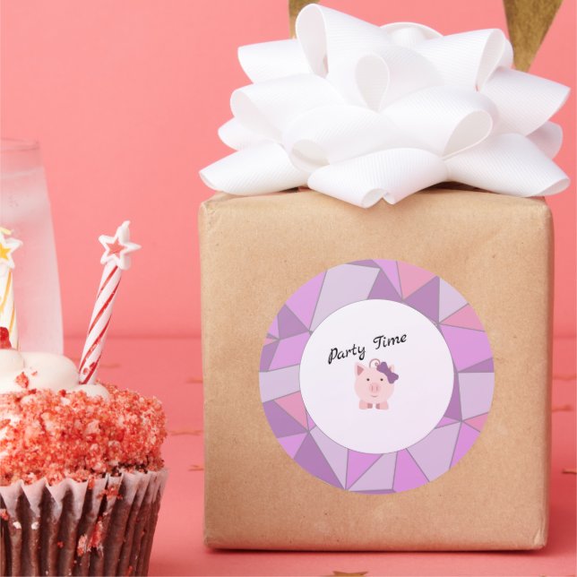Party Time Girl Pig  Classic Round Sticker (Party)