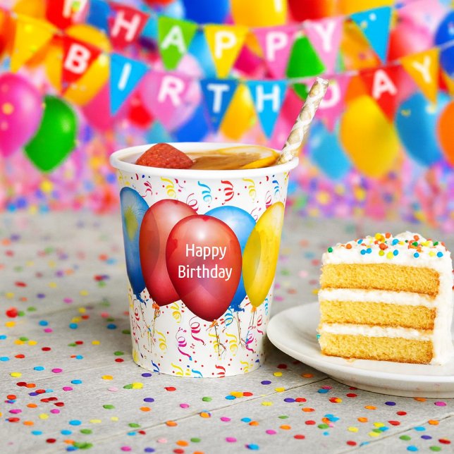 Party Time Happy Birthday   Paper Cups (Party time paper cup with festive balloon design )