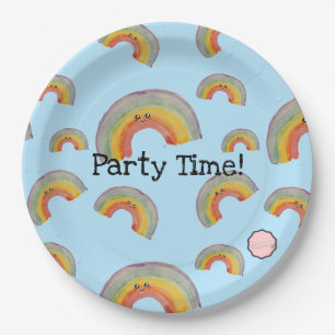 Party Time! Kawaii Watercolor Rainbow Paper Plates