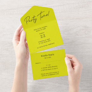 Party Time Lime Green Modern Minimalist Stylish All In One Invitation