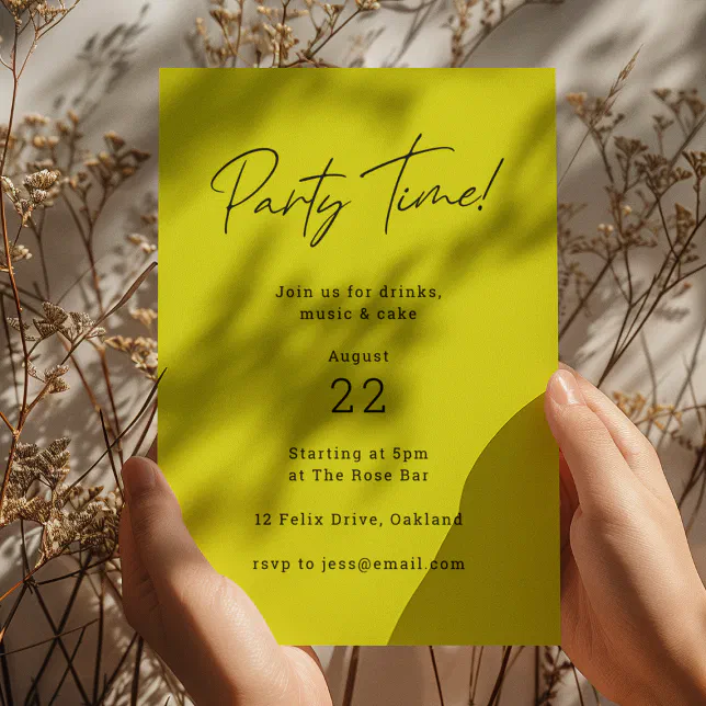 Lime Invitation Background Party Time | Lime Green Modern Minimalist Stylish Invitation | Zazzle