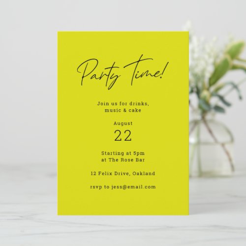 Party Time  Lime Green Modern Minimalist Stylish Invitation