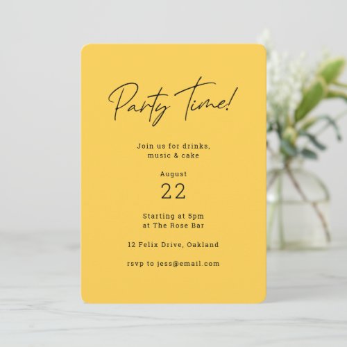 Party Time  Mustard Yellow Minimalist Stylish Invitation
