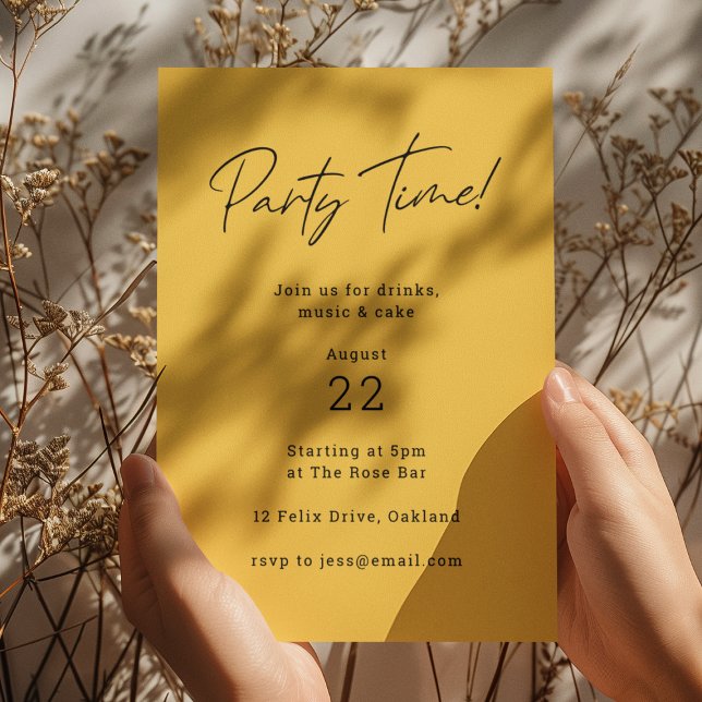 Party Time | Mustard Yellow Minimalist Stylish Invitation (Creator Uploaded)