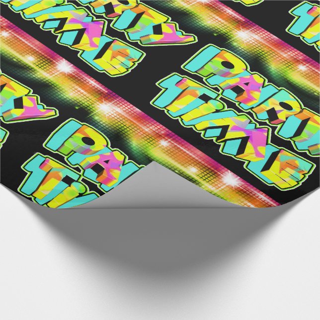 Party Time Neon Colors Disco Ball Lights Wrapping Paper (Corner)