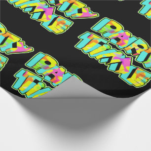 Party Time Neon Colors On Black Gift Wrapping Pape Paper