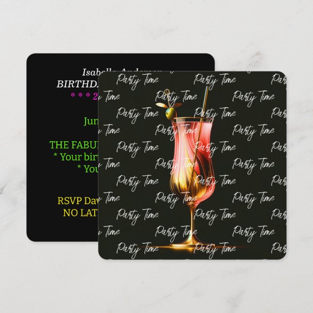 Party Time Neon Modern Personalized Invitation (Front/Back)